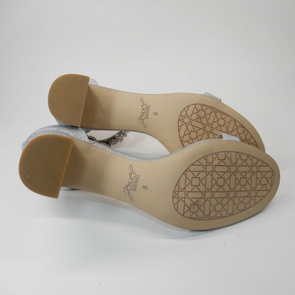 Jewel Badgley Mischka Catalina Ankle Strap Block Heel Sandals 8 Silver Glitter - Picture 13 of 15